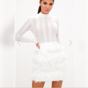 NWT Premium White Feather Sheer Mini Dress